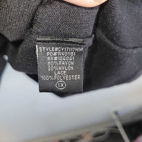 Cyrus 1X Black Knit Pearl Studded Bell Sleeve Top - Picture 2 of 4